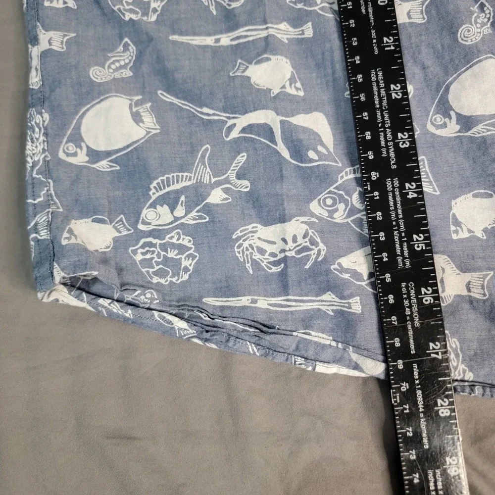 J. Crew Button Down Shirt Men's Large Blue Fish All Over Print Short Sleeve